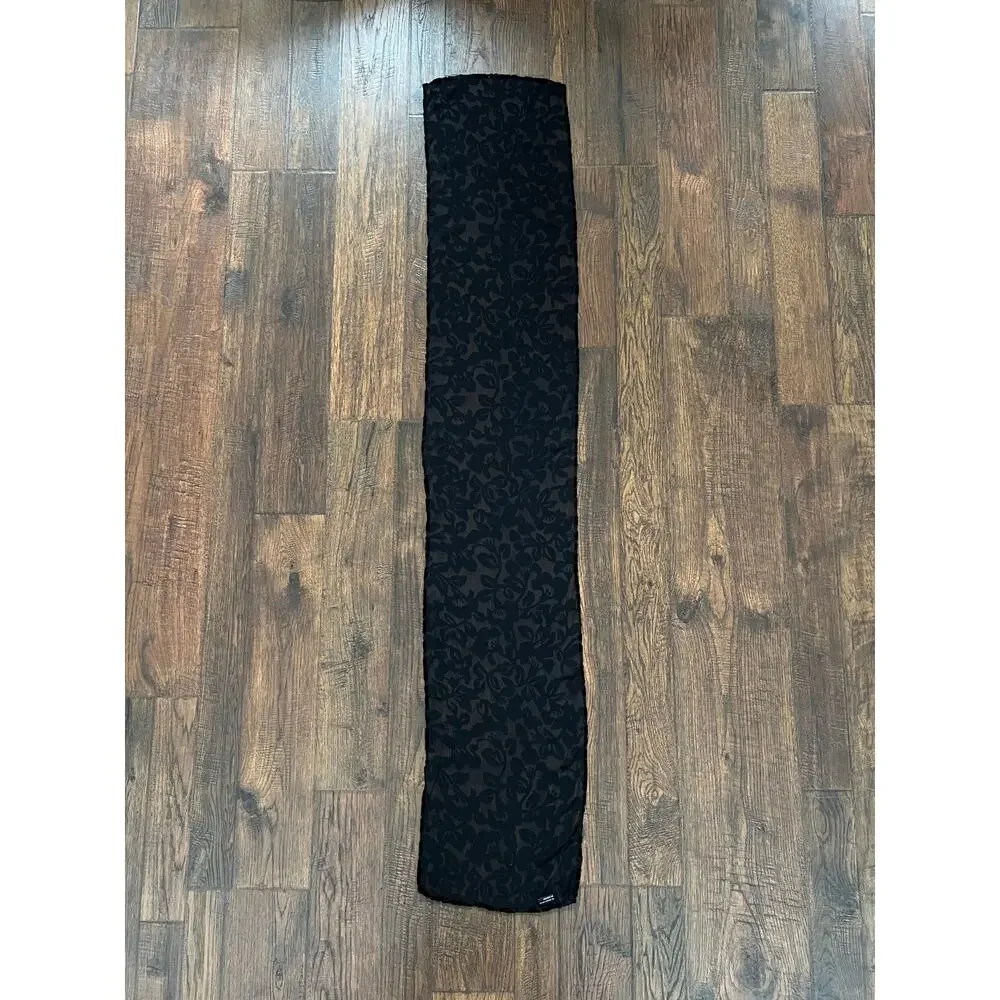 Vintage Accessory Burnout Velvet Oblong Scarf - Black Semi Sheer Floral Wrap